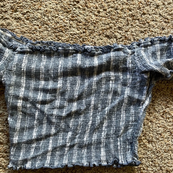 No Boundaries Blue and White Off-Shoulder Jumpsuit - Picture 2 of 6